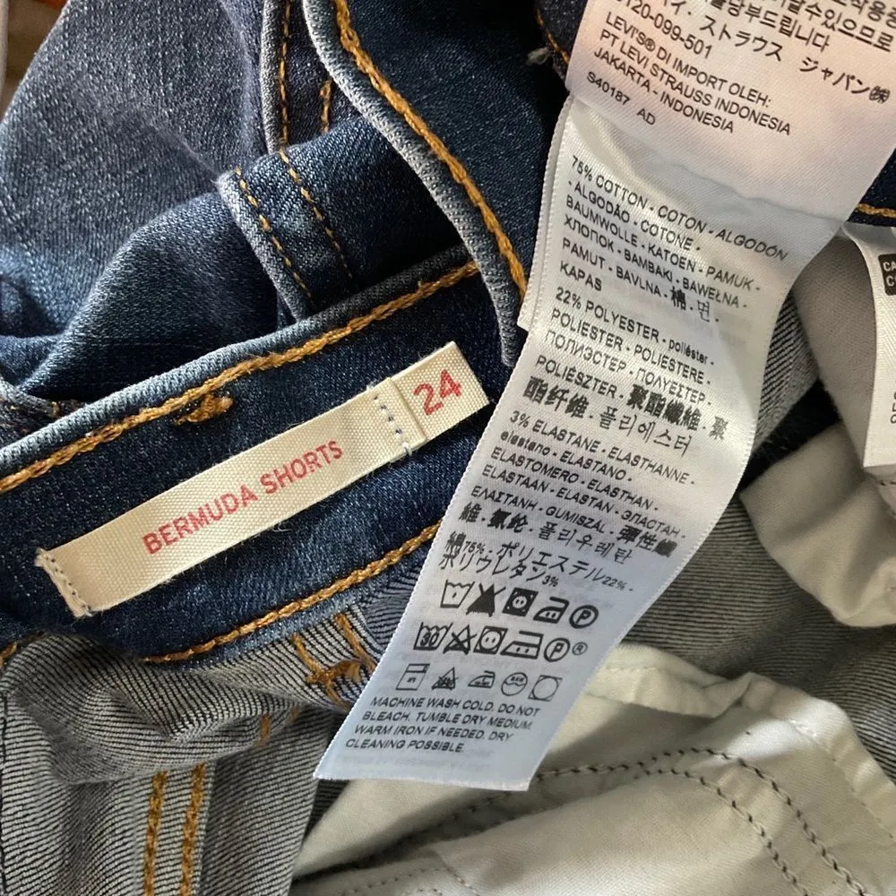 Levi's  Blue Distressed Raw Hem Bermuda Shorts 24 - Image 5