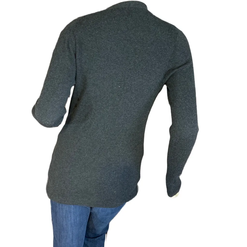 SIMPLY VERA VERA WANG GRAY RIBBED KNIT W/BLACK SEQUINS CARDIGAN SWEATER (XS) - Image 5