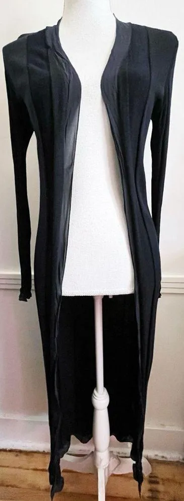 Theory • Navy Wool Silk Long Duster Cardigan Crepe De Chine - Image 2