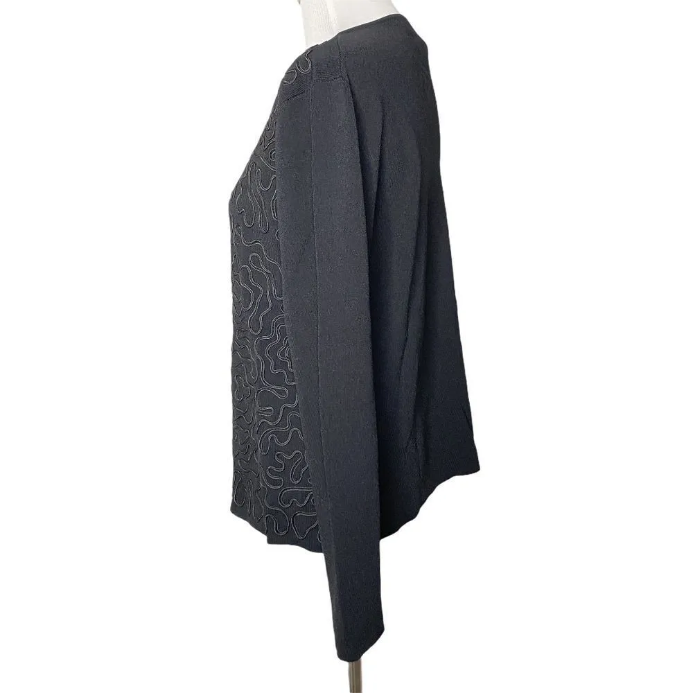 Chico's Design Stretch Knit‎ Embroidered Top Size 3 (XL) Black Statement Piece - Image 6