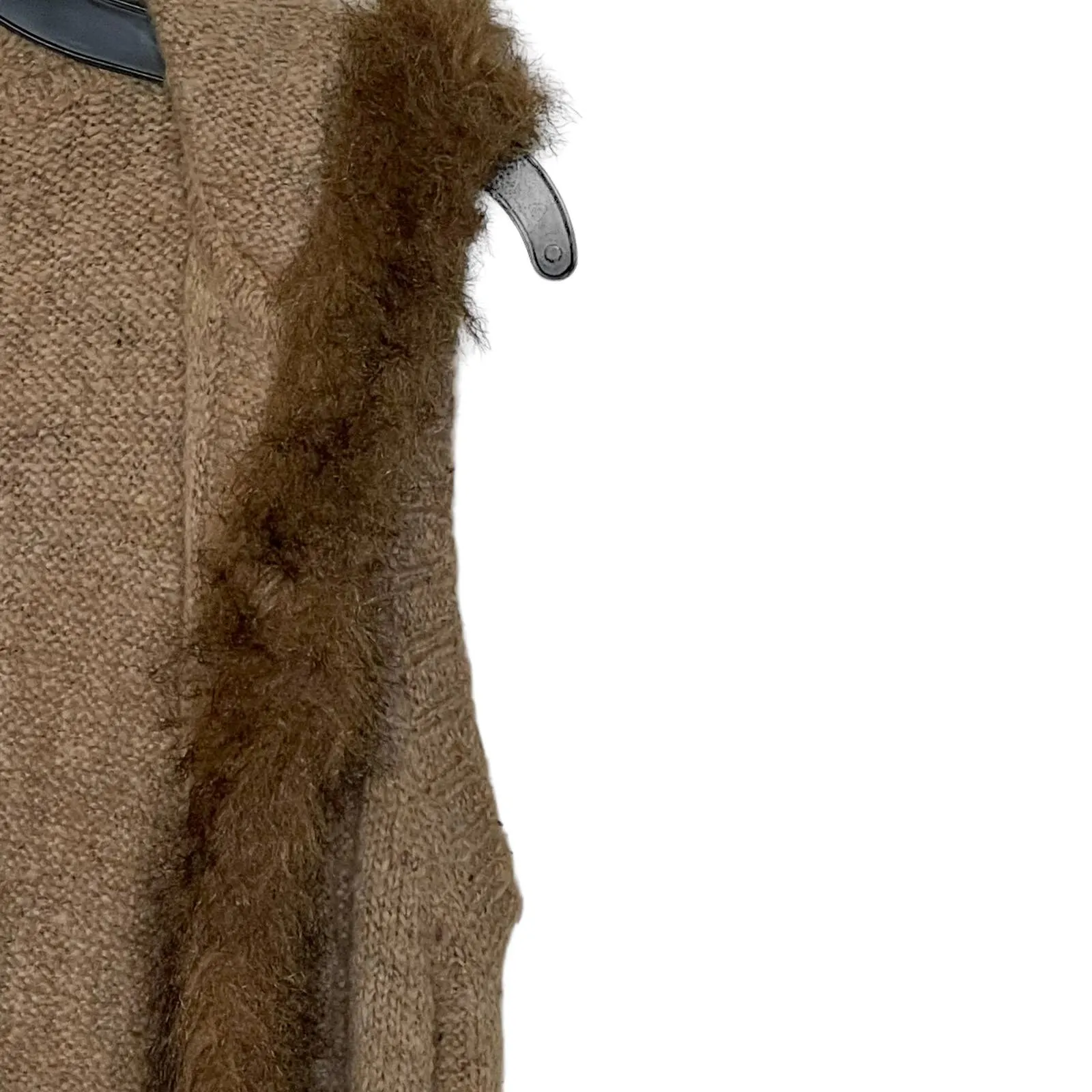 Christopher & Banks Open Hooded Brown Vest Fux Fur Trim Wool Blend‎ Women Small - Image 4