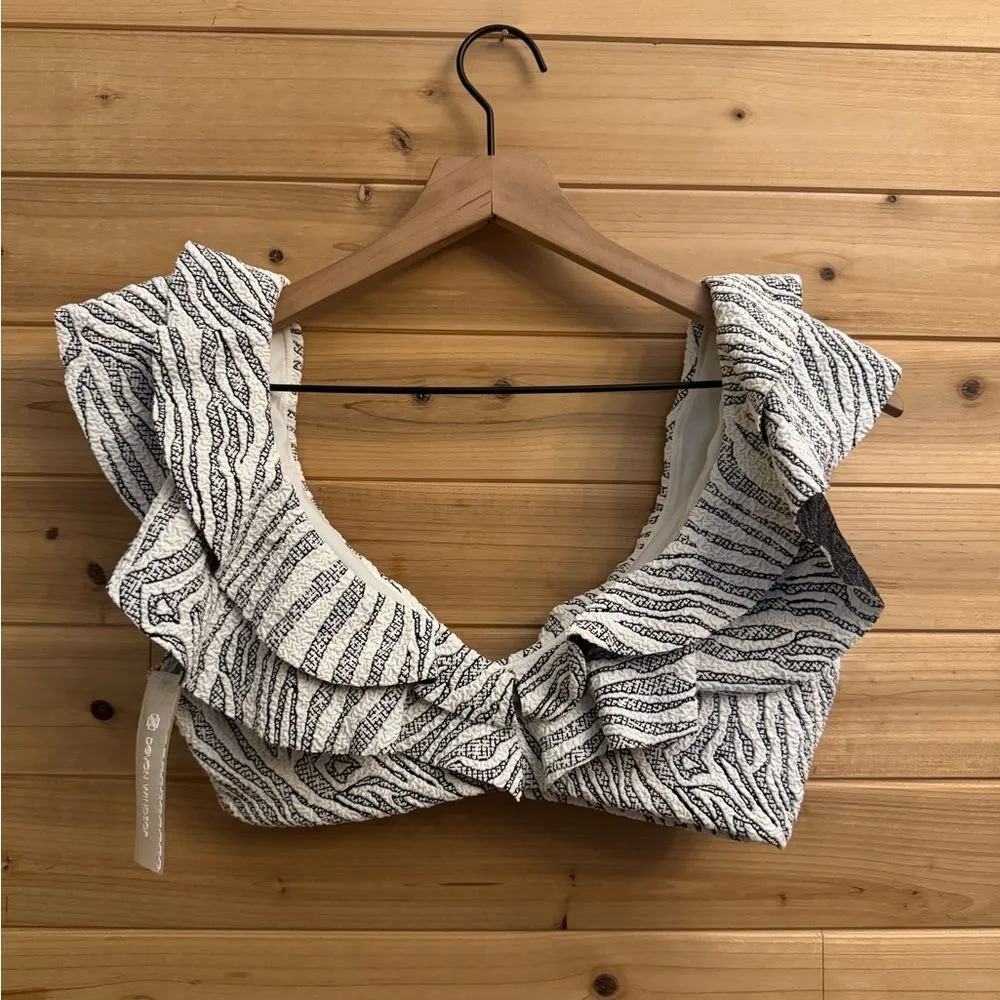 NWT Devon Windsor Size Medium Zebra Print Ruffle Low Cut Swimsuit Top Black - Image 8