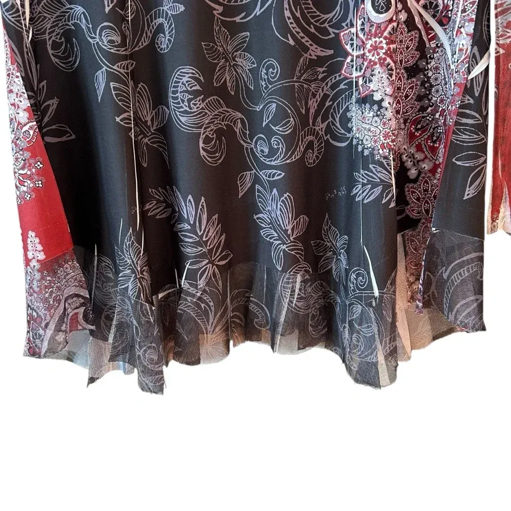 Vintage Y2K Women’s Paisley Mesh Goth‎ Romantic Grunge Rhinestone Sheer Torn Raw Black Size M - Image 5