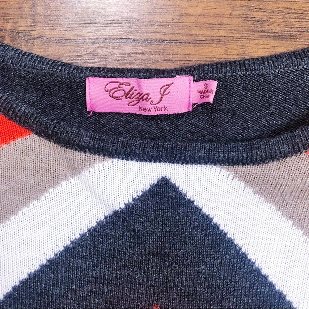 Eliza J • Diamond Pattern sweater dress grey orange tan knit long sleeve - Image 6