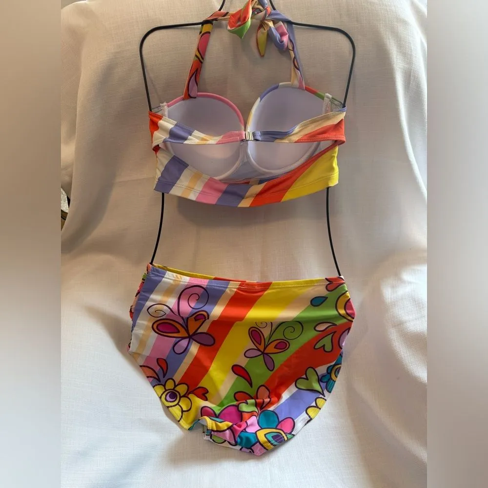 Jndtueit Swirl Groovy Tankini Swimsuit Hippie Flower Bikini Butterfly XL Purple - Image 5