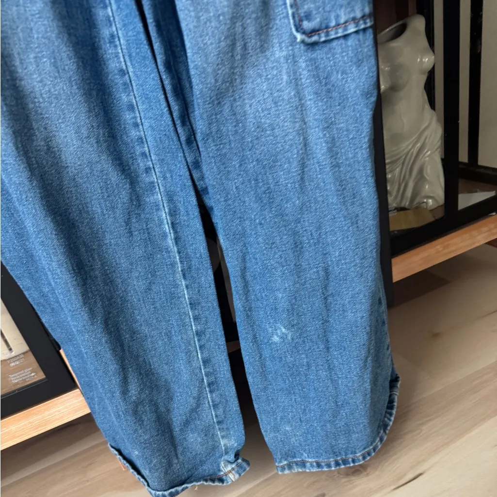 Wild Fable strapless denim jumpsuit utility corset cargo barrel leg jeans - Image 6