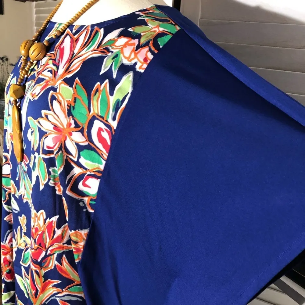Bob Mackie Wearable Art Floral Tunic Kaftan Blouse Blue 2X - Image 6