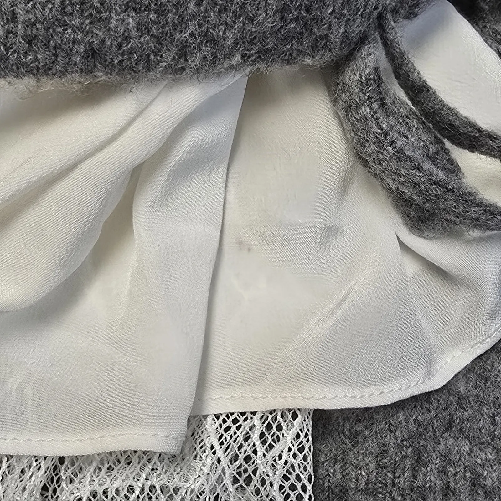 Cinq À Sept Atlas Lace Cinch‎ Sleeve Knit Cardigan Wool Blend Heather Gray Sz M - Image 11