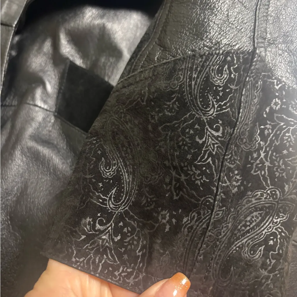 Vintage Wilsons Leather 80’s Black Paisley Trench Coat Size Medium Thinsulate - Image 7