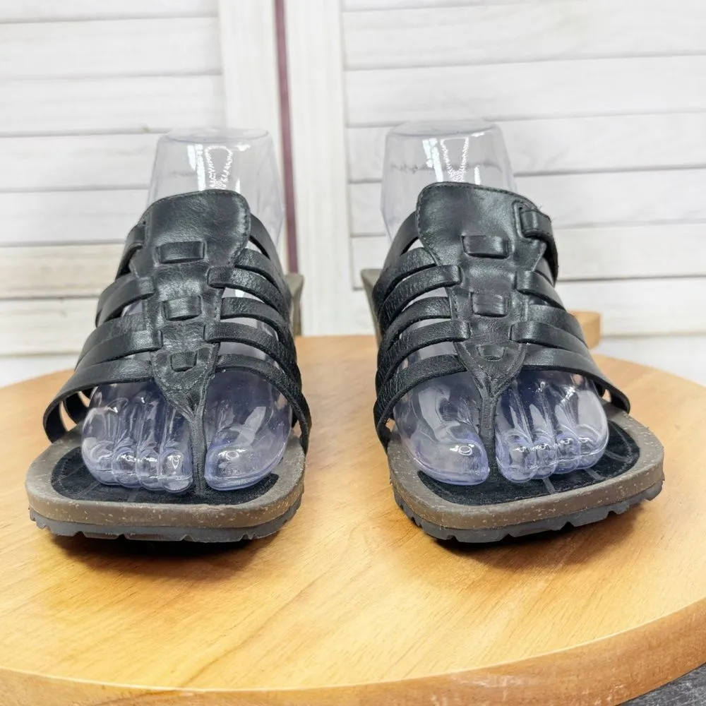 Teva Carrillo Cage Strappy Leather Thong Gladiator Wedge Sandals Black 9.5 - Image 2