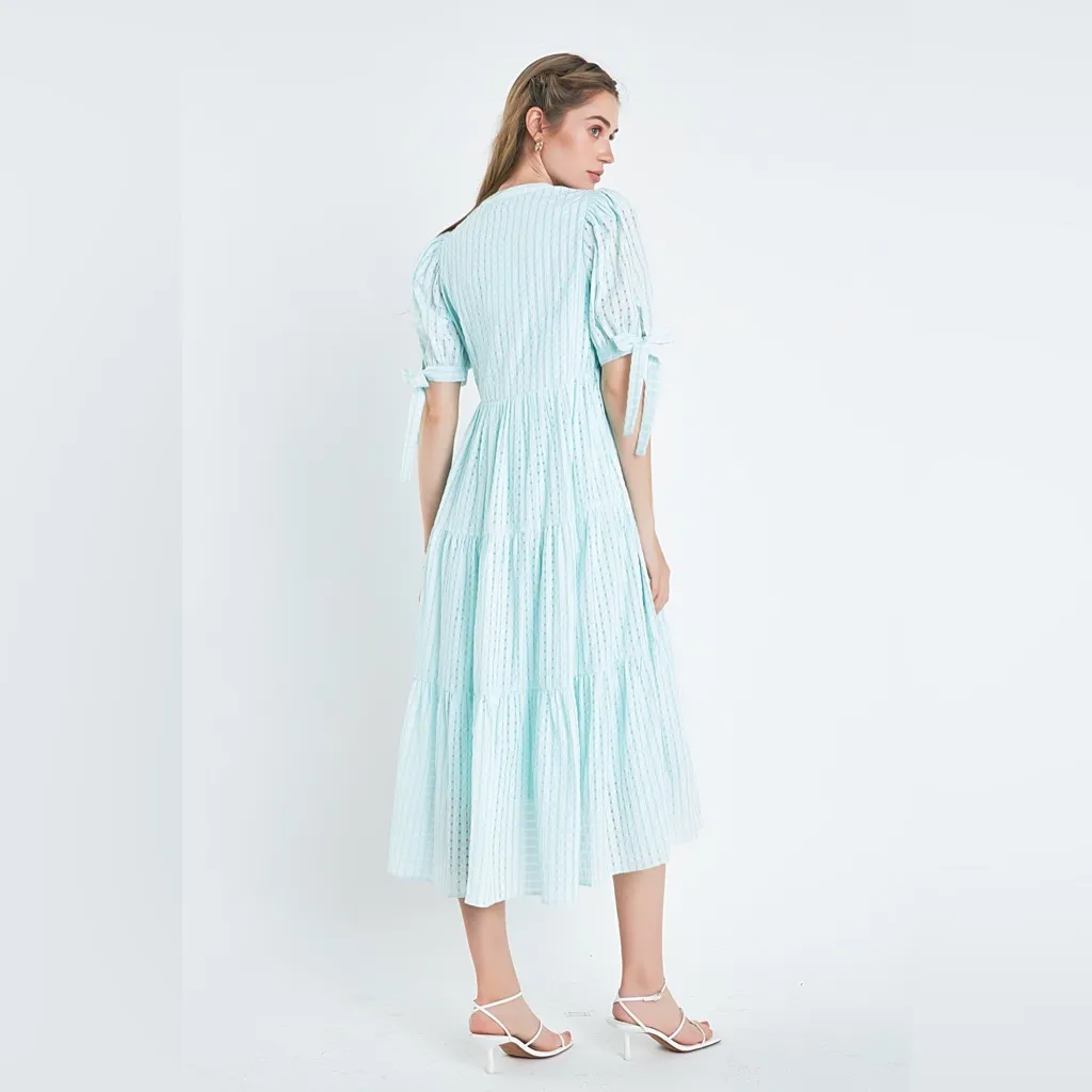 ENGLISH FACTORY GINGHAM TIERED MIDI DRESS Medium NWT Mint color short sleeve - Image 2