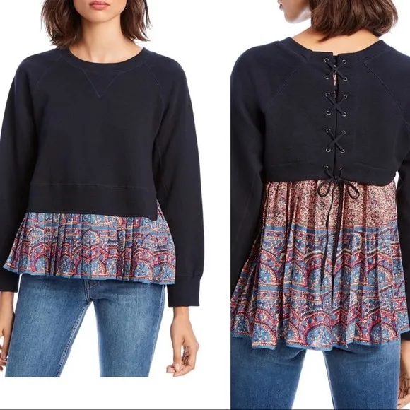 LINI by Bloomingdale’s Exclusive Claire Sweatshirt Mixed Media NWT Size Small Blue - Image 2