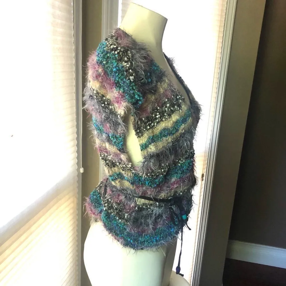 Desanra Wool Wrap Blouse w/ Faux Leather Belt Purple Size M - Image 2