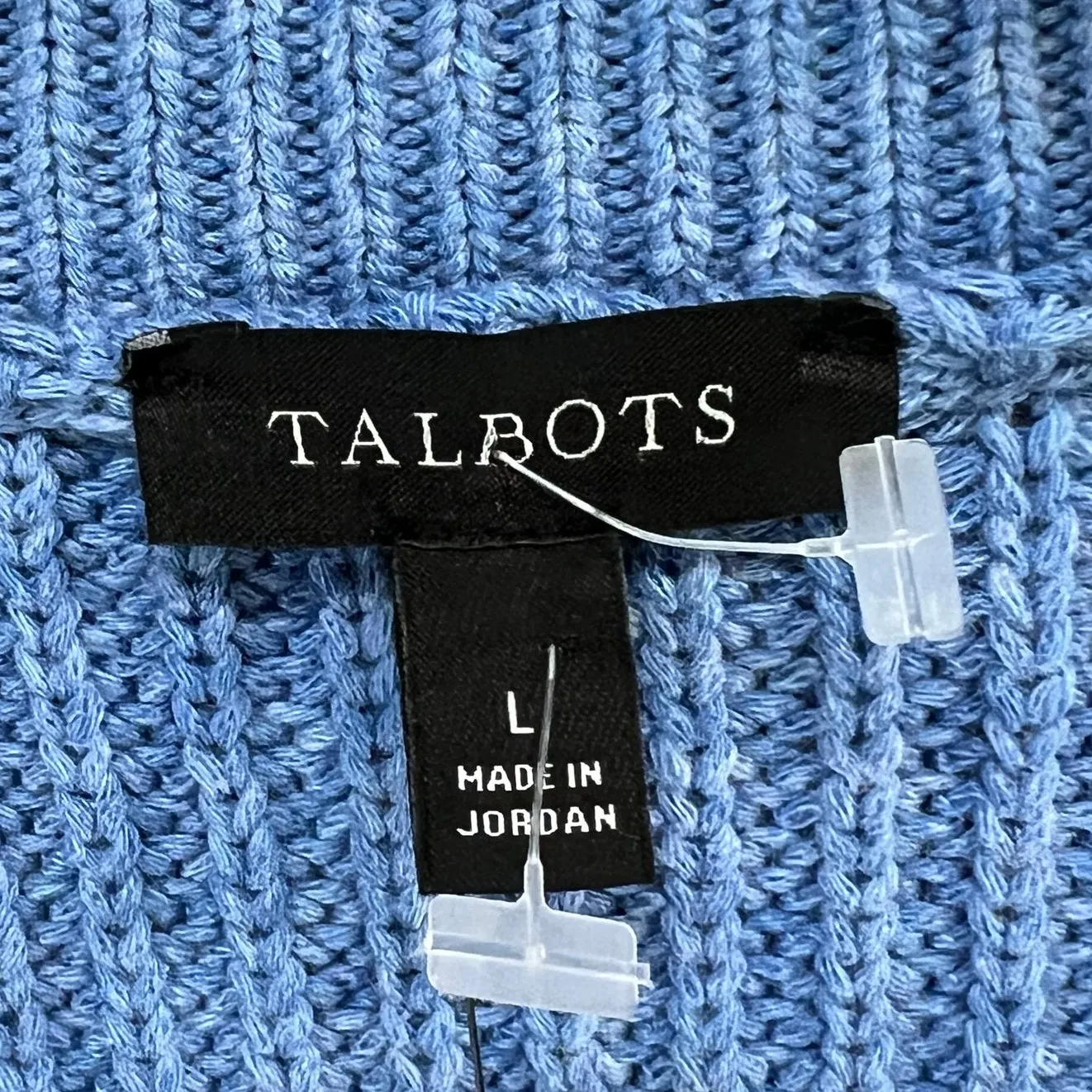 Talbots Shaker Stitch Cardigan Sweater Womens L Blue Cotton V Neck Chunky Cozy - Image 10