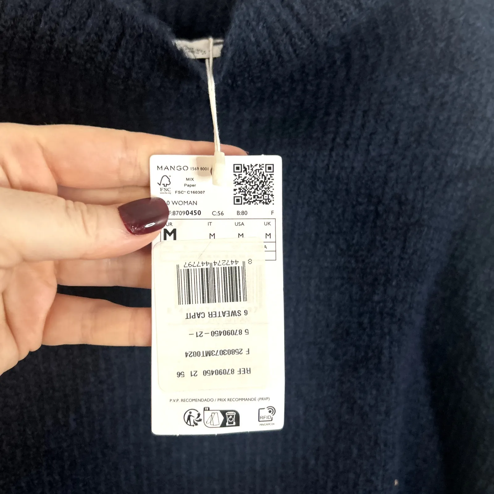 MNG Mango Striped Sweater With Perkins Neck Womens Size Medium NWT Glitter Black - Image 5