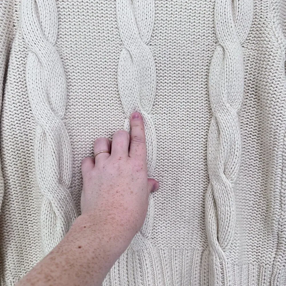 Vintage T.W.H. Cream Chunky Cable Knit Fisherman Turtleneck Classic Sweater M Size M - Image 6