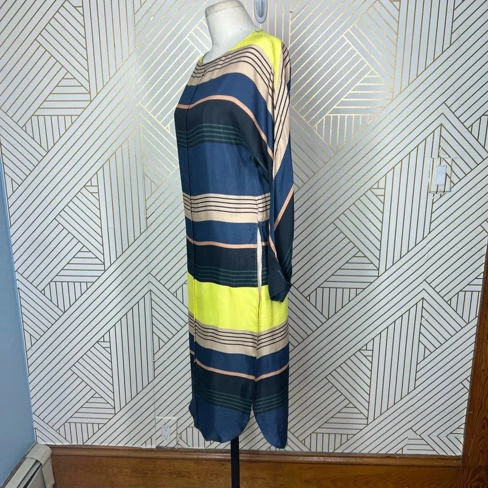 Apiece Apart Long Tunic Top Side Slits Coverup Colorful Striped Navy Blue Size 0 - Image 7