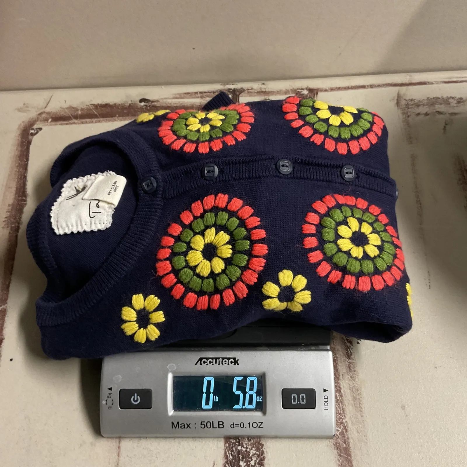 Tabitha Anthropologie Embroidered Floral Cardigan Navy Blue Sweater Women Small - Image 5