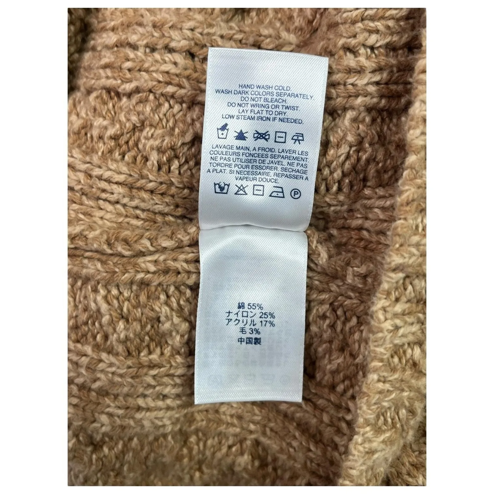 Lands End Sweater Womens XL 18 Tan Cable Knit Mock Neck Wool Blend Fisherman Brown - Image 8