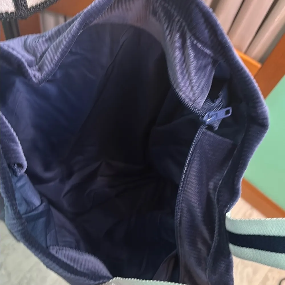 PINK Victoria's Secret Blue Corduroy look Tote with Striped Handles - Image 11