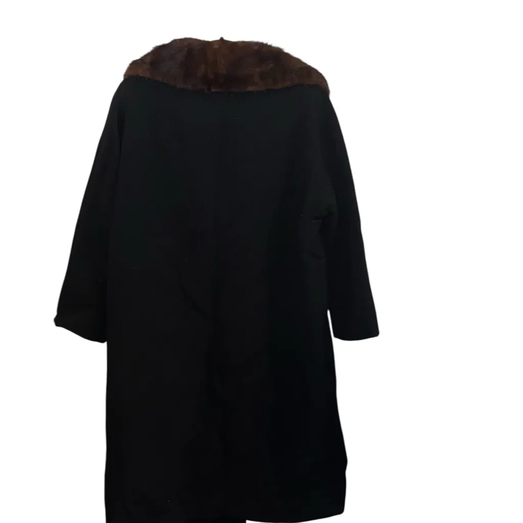 Vintage Forstmann 50's Black Wool Mink Fur Collar Pea Coat Overcoat Mid Century Size L - Image 12