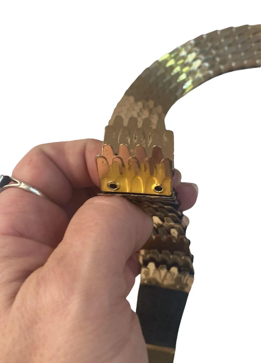 Vintage Gold Stretch Belt With Black Snakeskin - Image 4