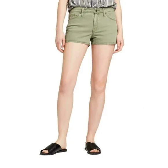 Universal Thread High Rise Shortie Shorts Jean denim army olive green stretch 8 - Image 14