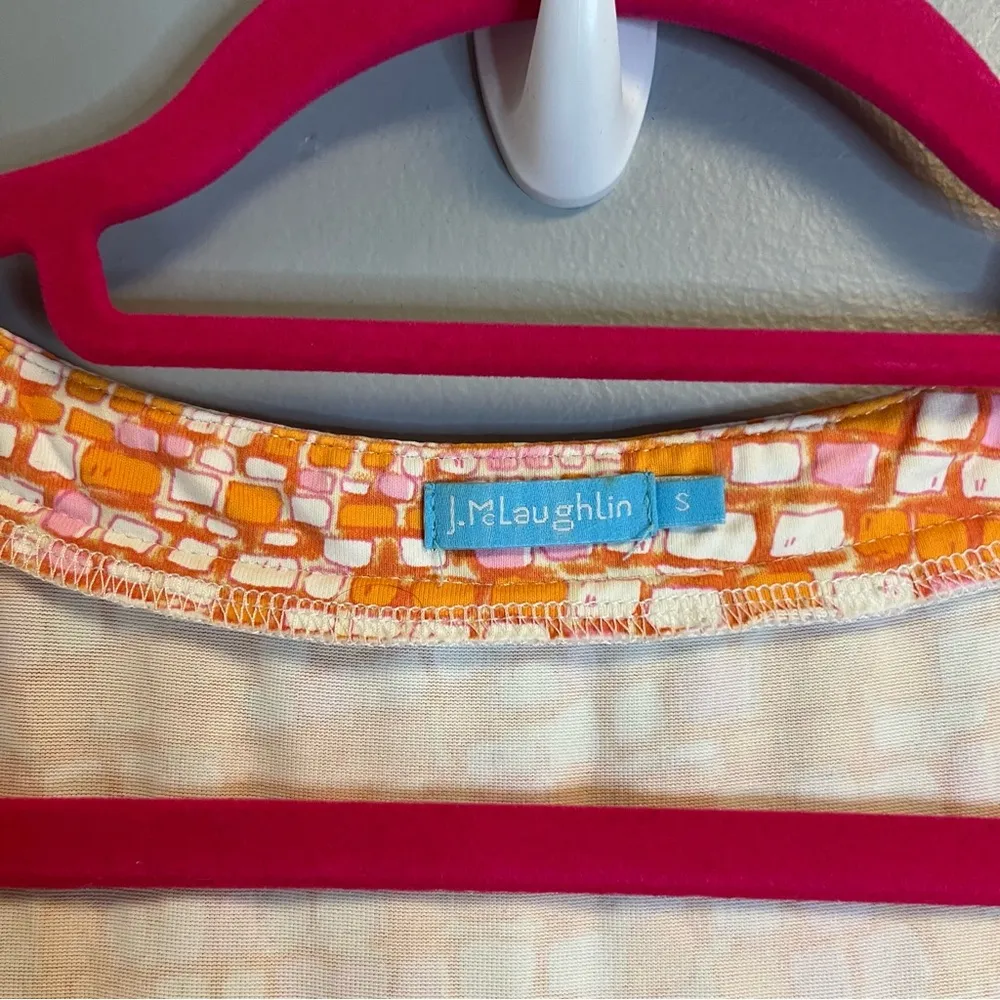 J. McLaughlin Dress Pink Orange Pattern Catalina Cloth Cap Sleeve Dress Sz S EUC - Image 4