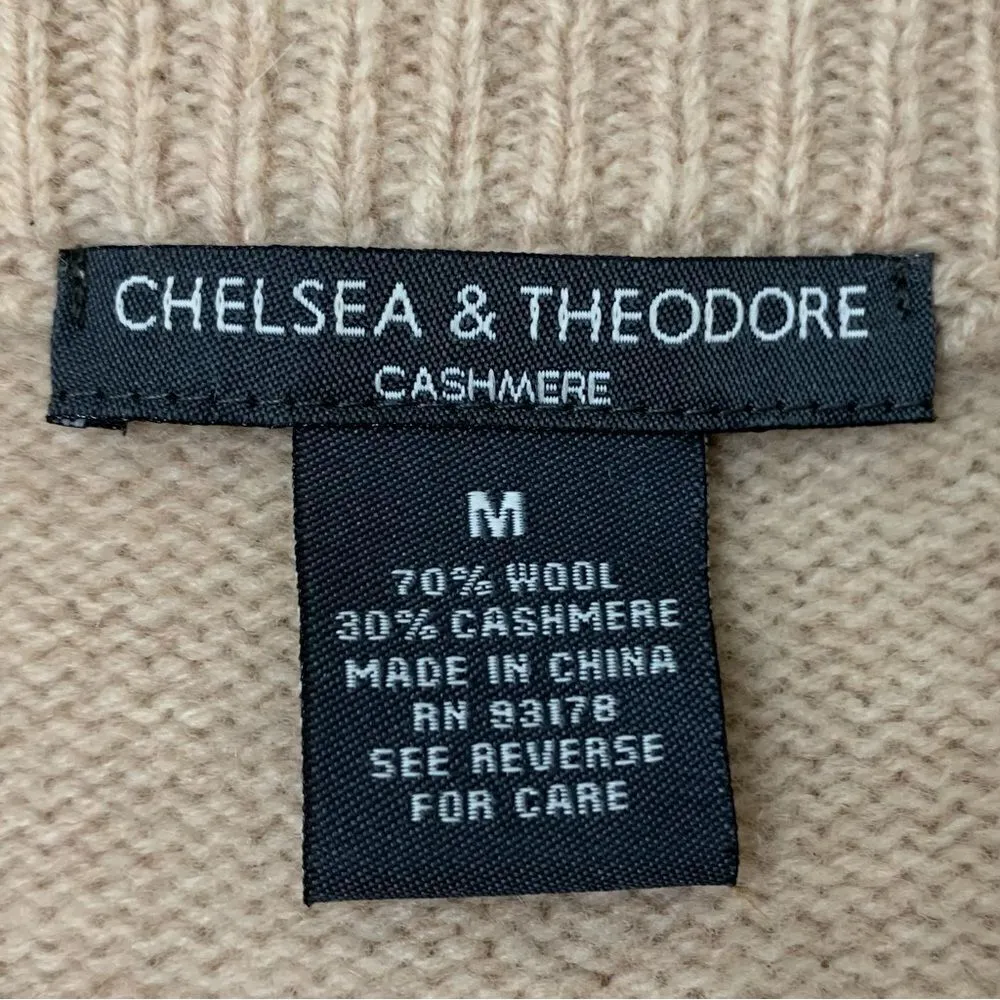 Chelsea & Theodore Cashmere Wool Blend Beige Short Sleeve Dress Tan Size M - Image 9