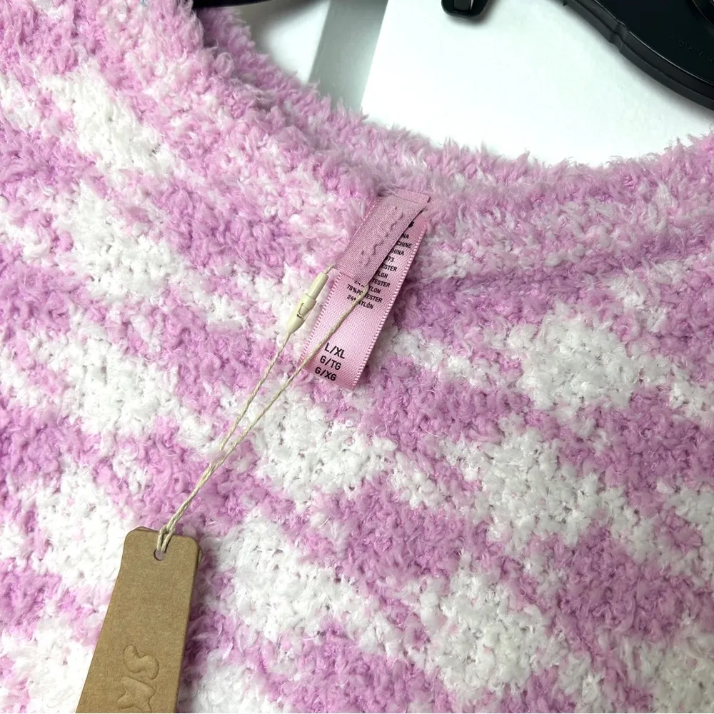 SKIMS  Cozy Knit Houndstooth Pullover in Petal Pink NWT - Image 4