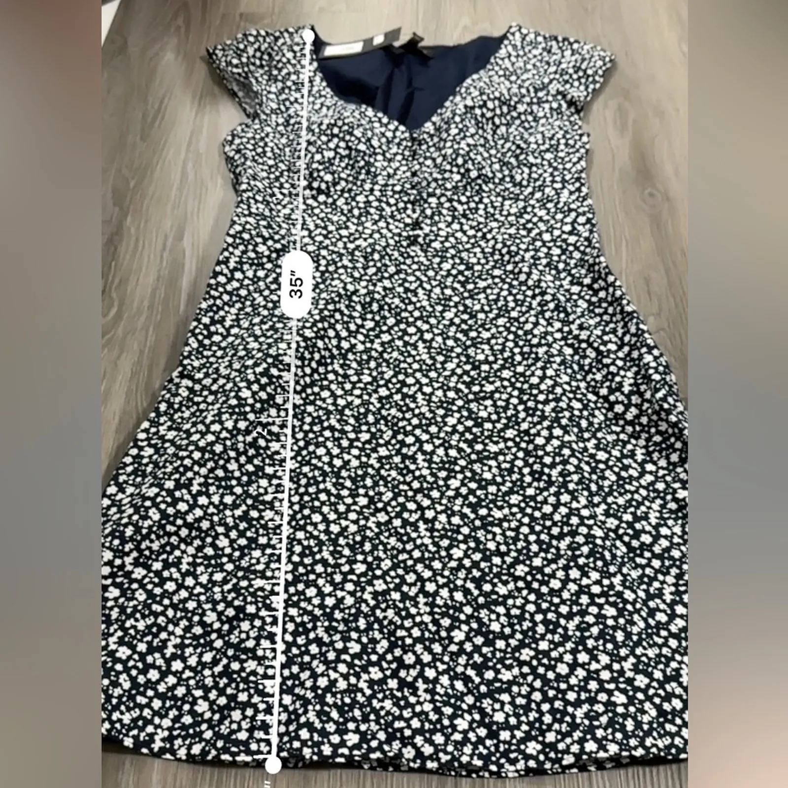 Banana Republic Navy Blue & White Ditsy Floral Print Short Sleeve Dress Size 6‎ - Image 10