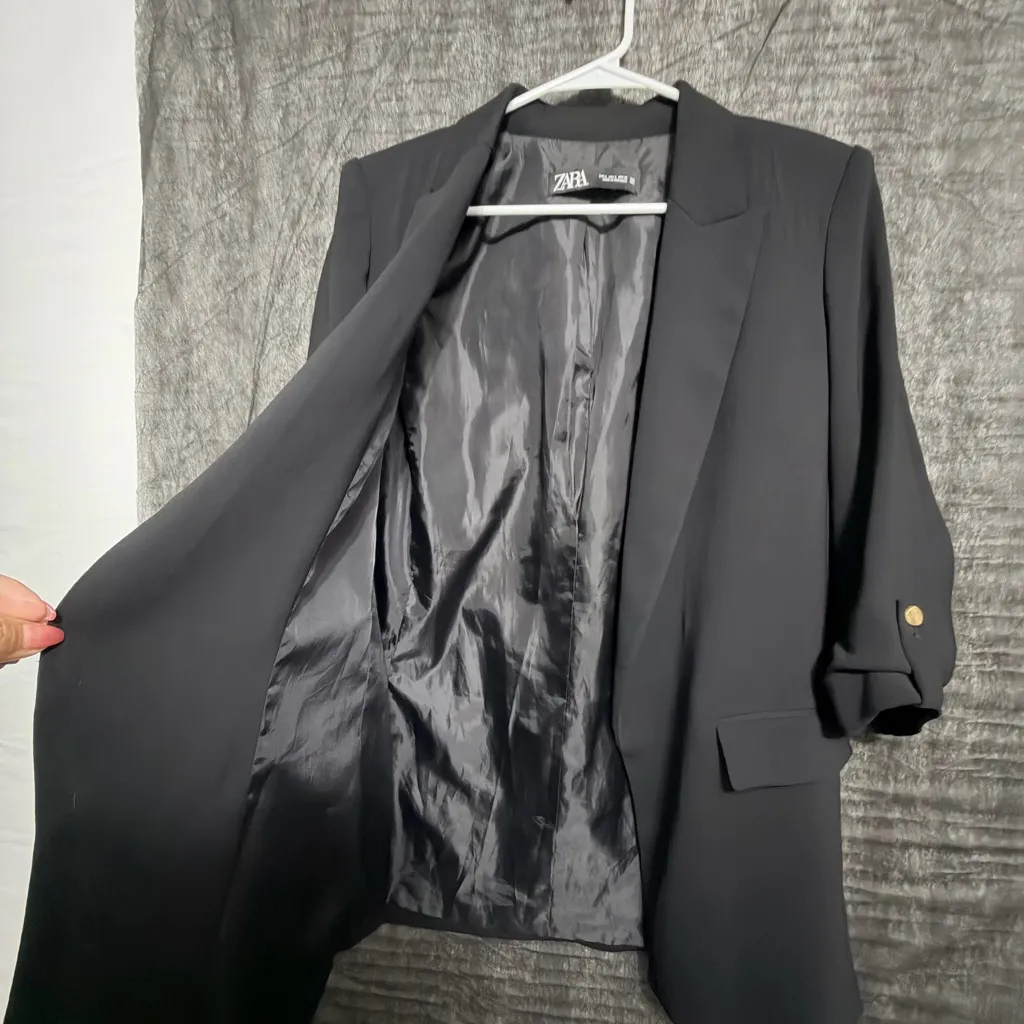 ZARA Black Tailored Blazer Women’s Size S Structured 3/4 Sleeve Jacket(A261) - Image 9