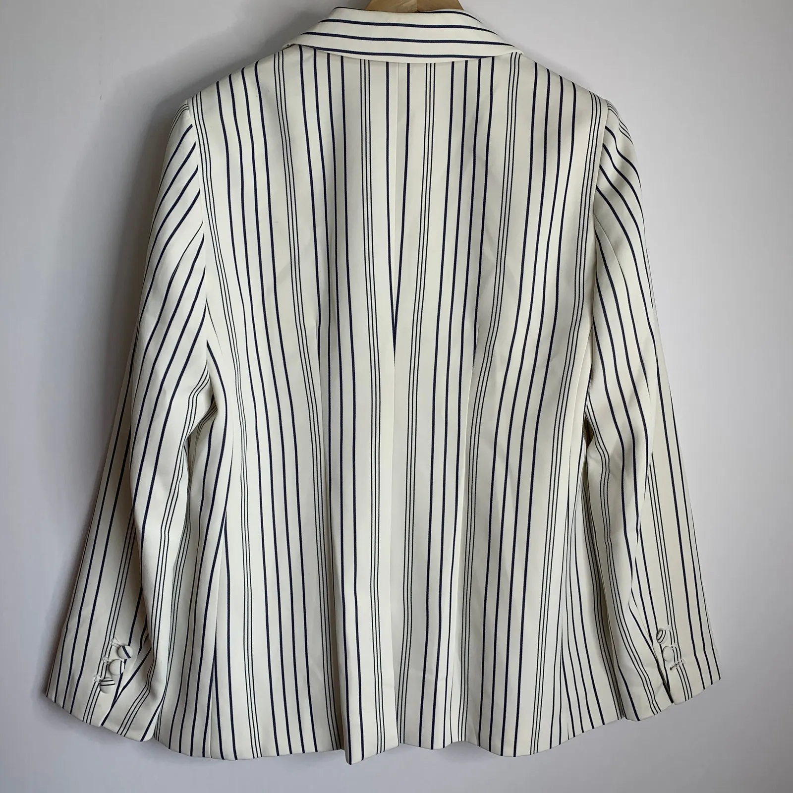 Frame True Blazer Off White Blue Striped Womens Lined Size 10 - Image 8