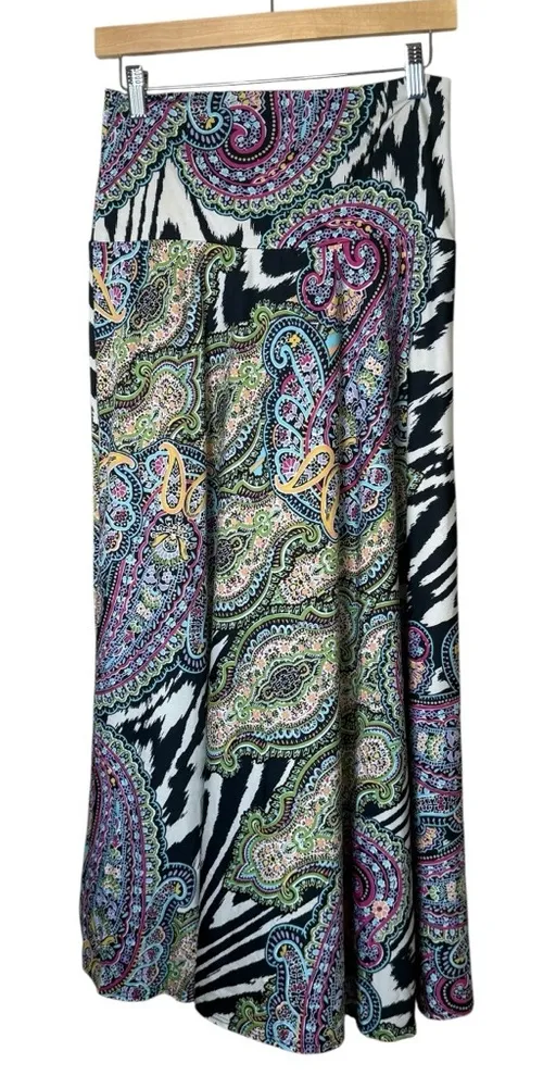 Sunny Leigh Maxi Skirt Small Mixed Print Zebra Animal Boho Gypsy Stretch Artsy - Image 1