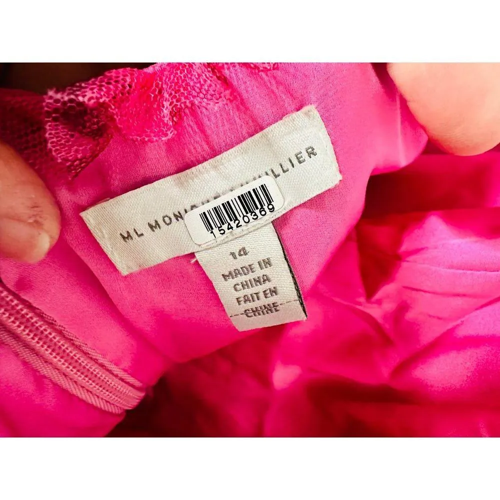 ML MONIQUE LHUILLIER Pink Floral Tulle Sweetheart Neckline A-Line Dress Size 14 - Image 13