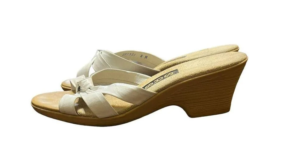 SAS White Leather Slip On Sandals Shoes Comfort Block Rubber 2" Heel Size 8 - Image 5