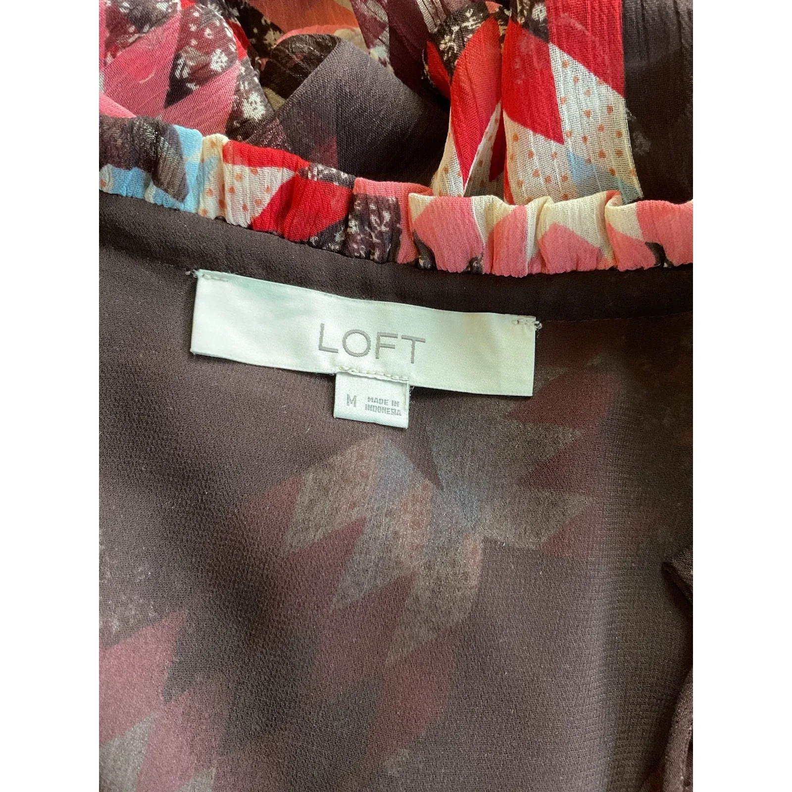 LOFT Patchwork Tie Neck Pocket‎ Dress Size MEDIUM - Image 6