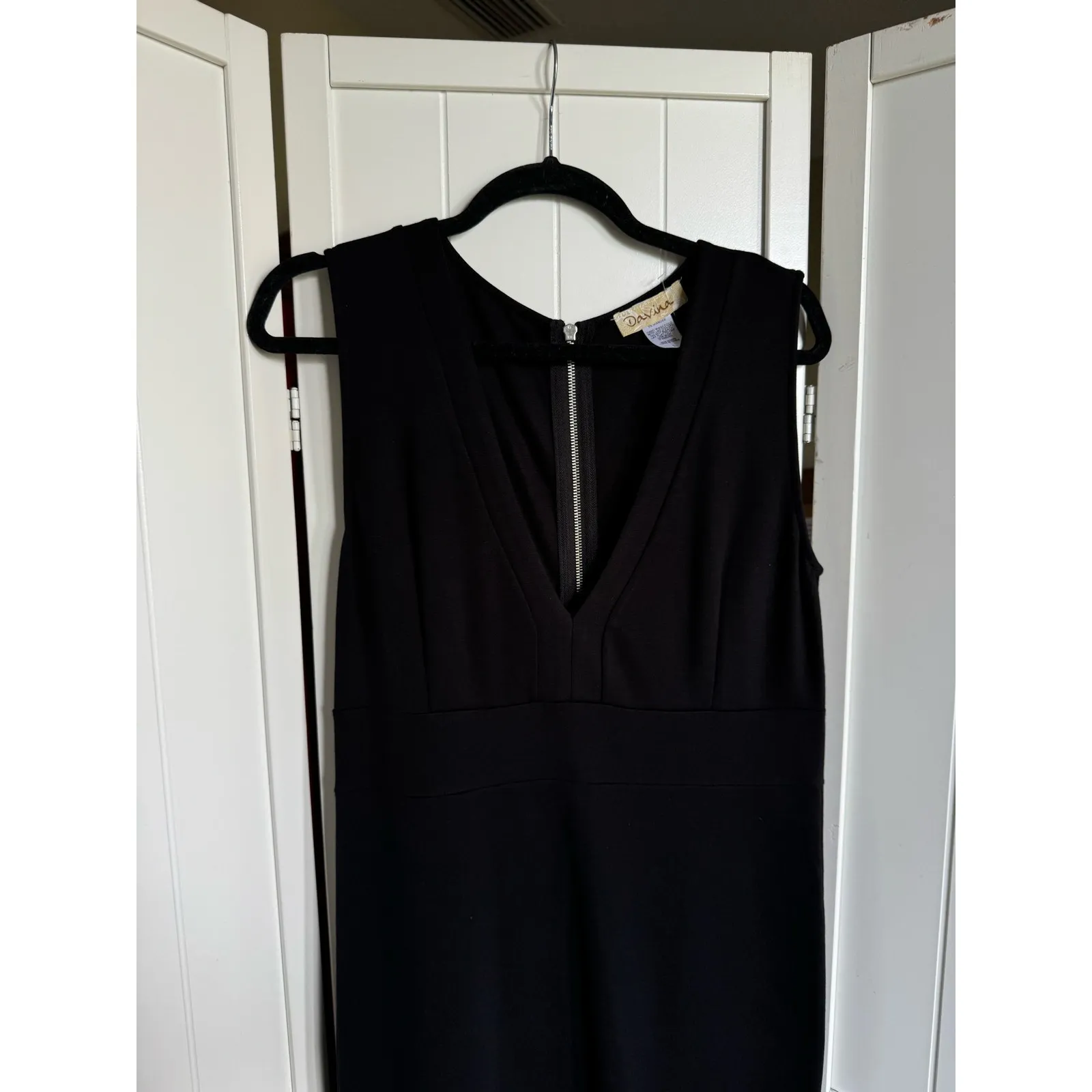 Davina Womens Dress Sz L Knit‎ Black Tank Dress Sheer Inserts Ponte Full Zip NEW Size L - Image 5