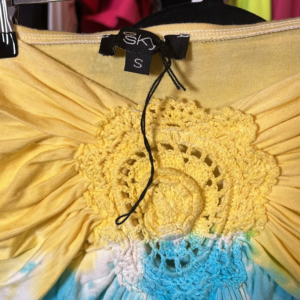 NWOT Sky Brand Yellow and Blue Crochet Detail Tube Strapless Top - Image 2
