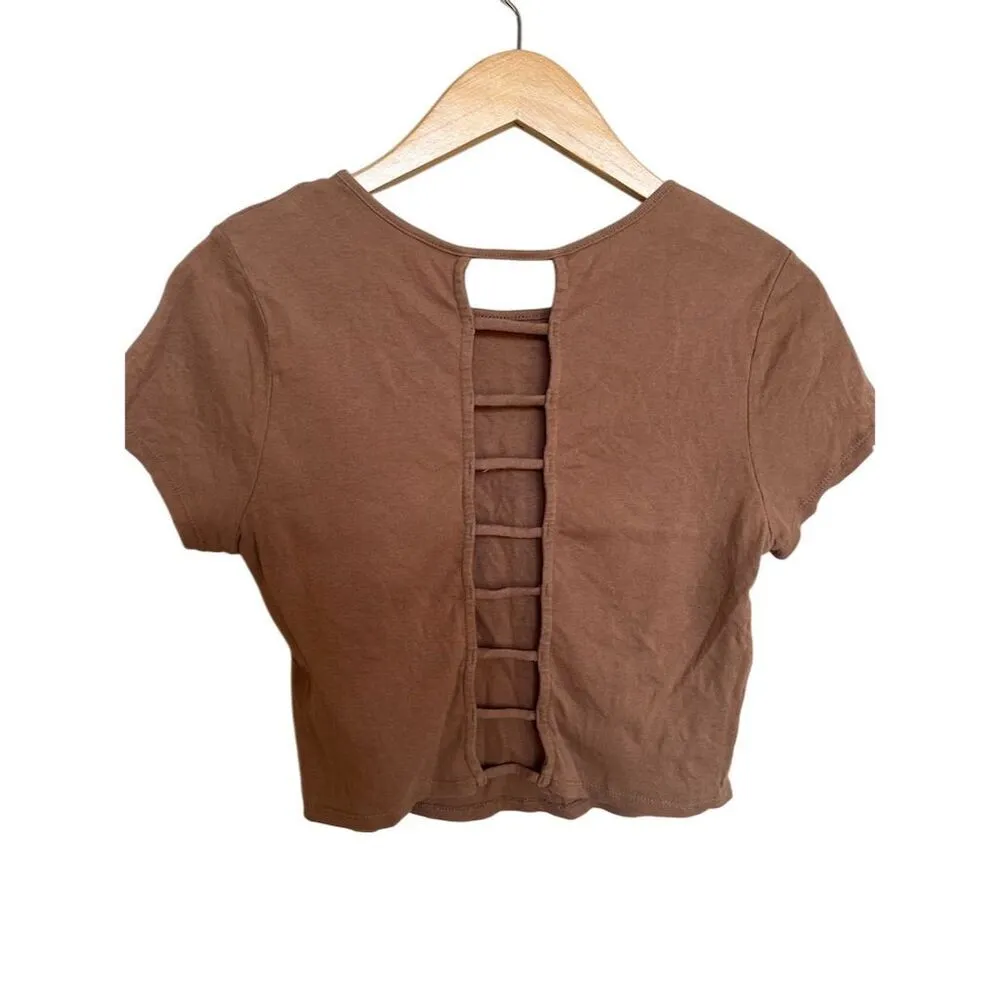 Homegirl Society Women's Cropped Top Motorcycle Graphic Tee Size XL Brown - Image 3