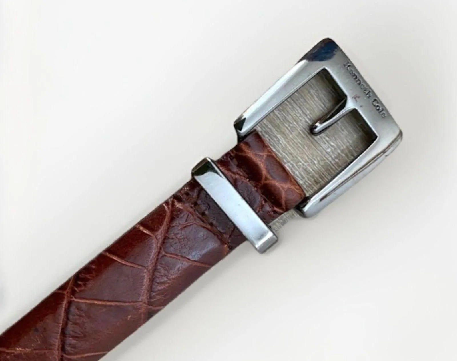 Kenneth Cole Waist Belt Women's Small Brown Leather Crocodile Embossed Classic - Image 3