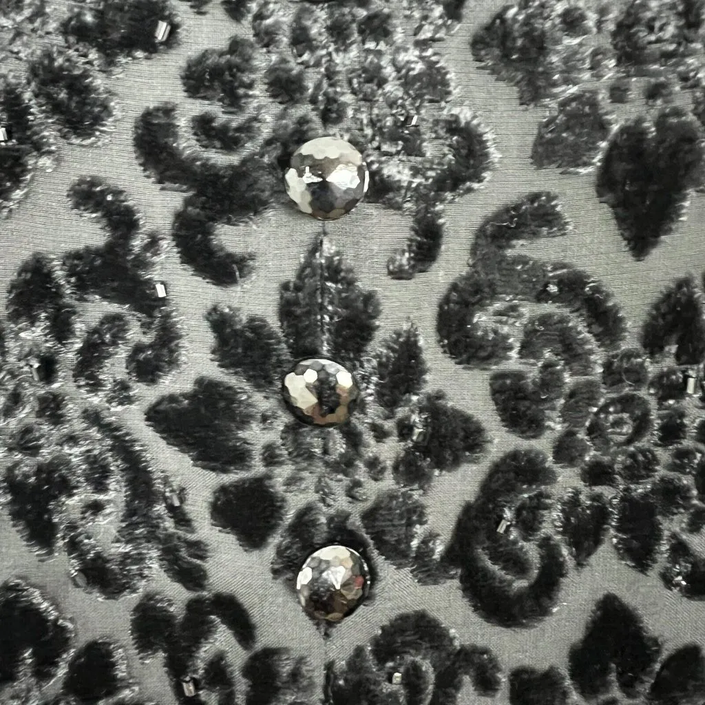 Badgley Mischka Dress 16 Black Velvet Burnout Beaded Floral‎ Long Sleeve Tunic - Image 9