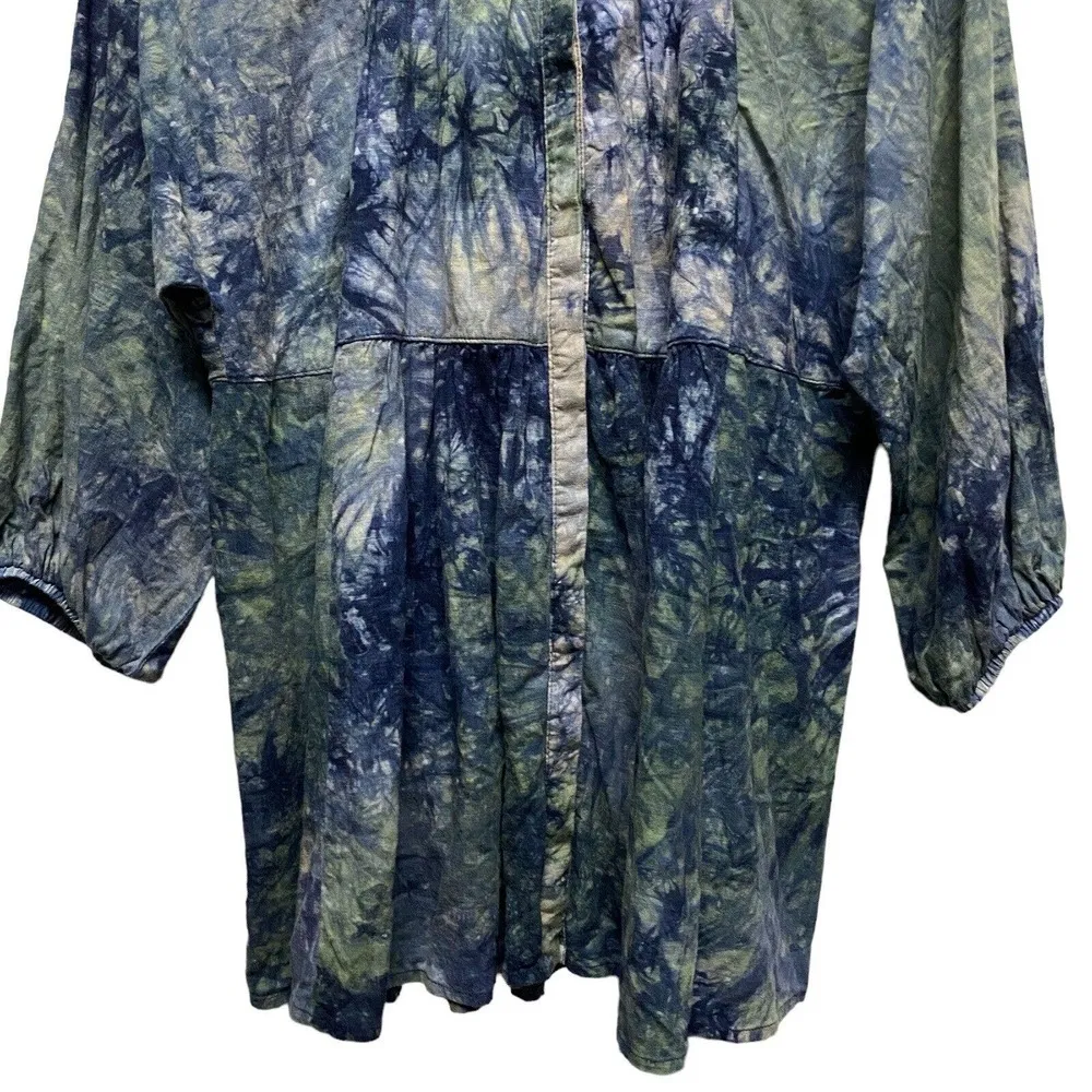 CAbi Woodstock Linen Blend Tie Dye Oversized Tunic Top Blouse Blue Green Small - Image 3