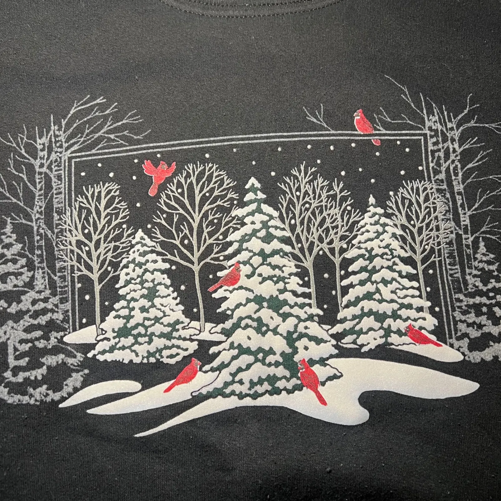 VTG 90s Top‎ Stitch Morning Sun Black Cardinal Christmas Sweatshirt Womens Large - Image 2