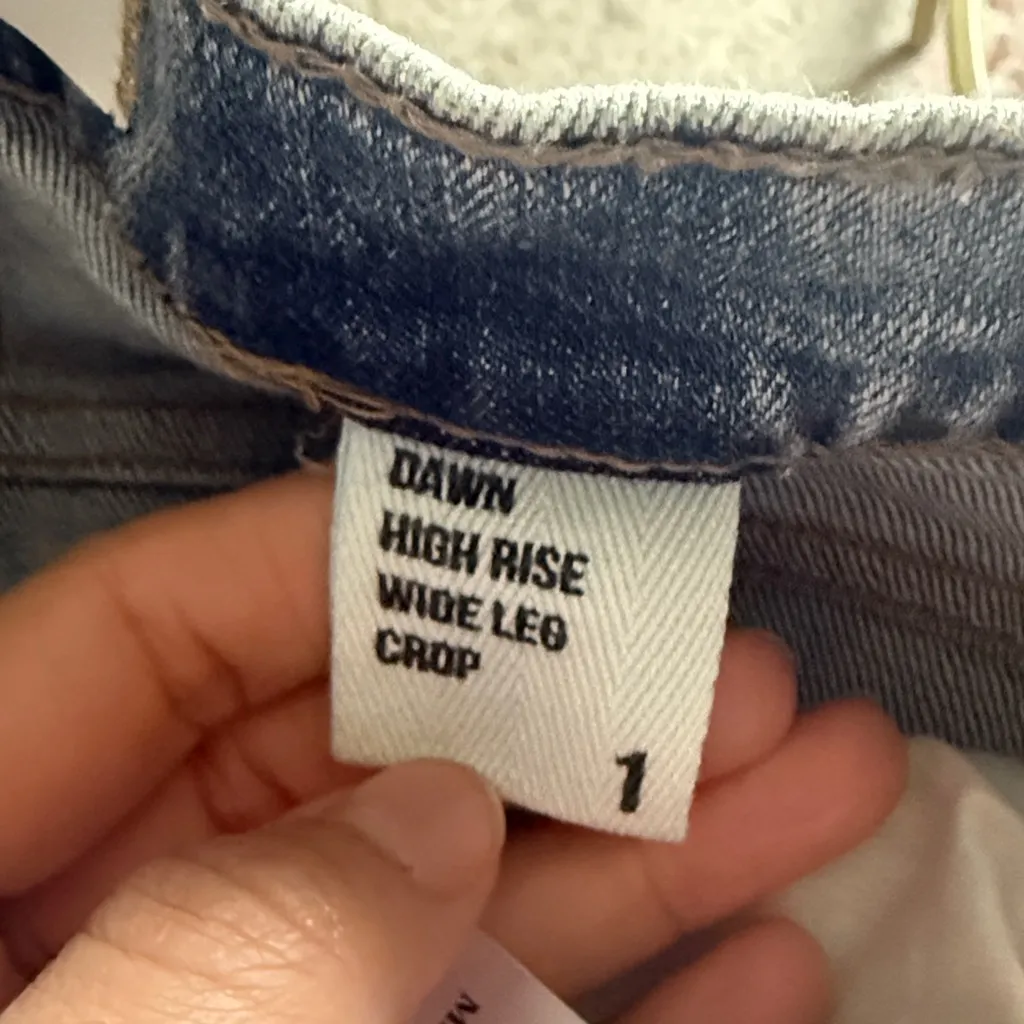 Eunina Light Blue Denim Jeans Dawn High Rise wide Leg Crop Denim Distressed - Image 5