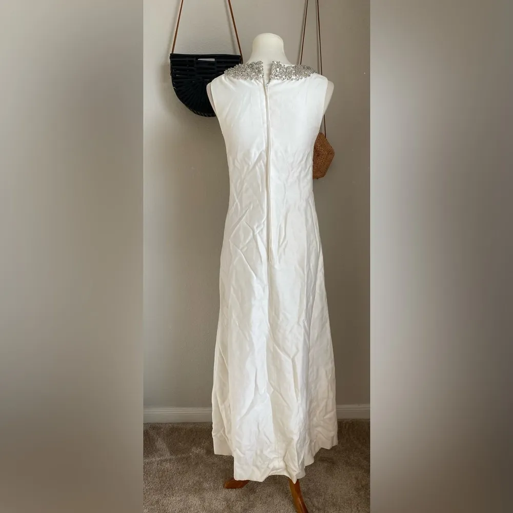 Vintage 1950s Boulevard Room White Keyhole Embellished Maxi Dress Size M - Image 5