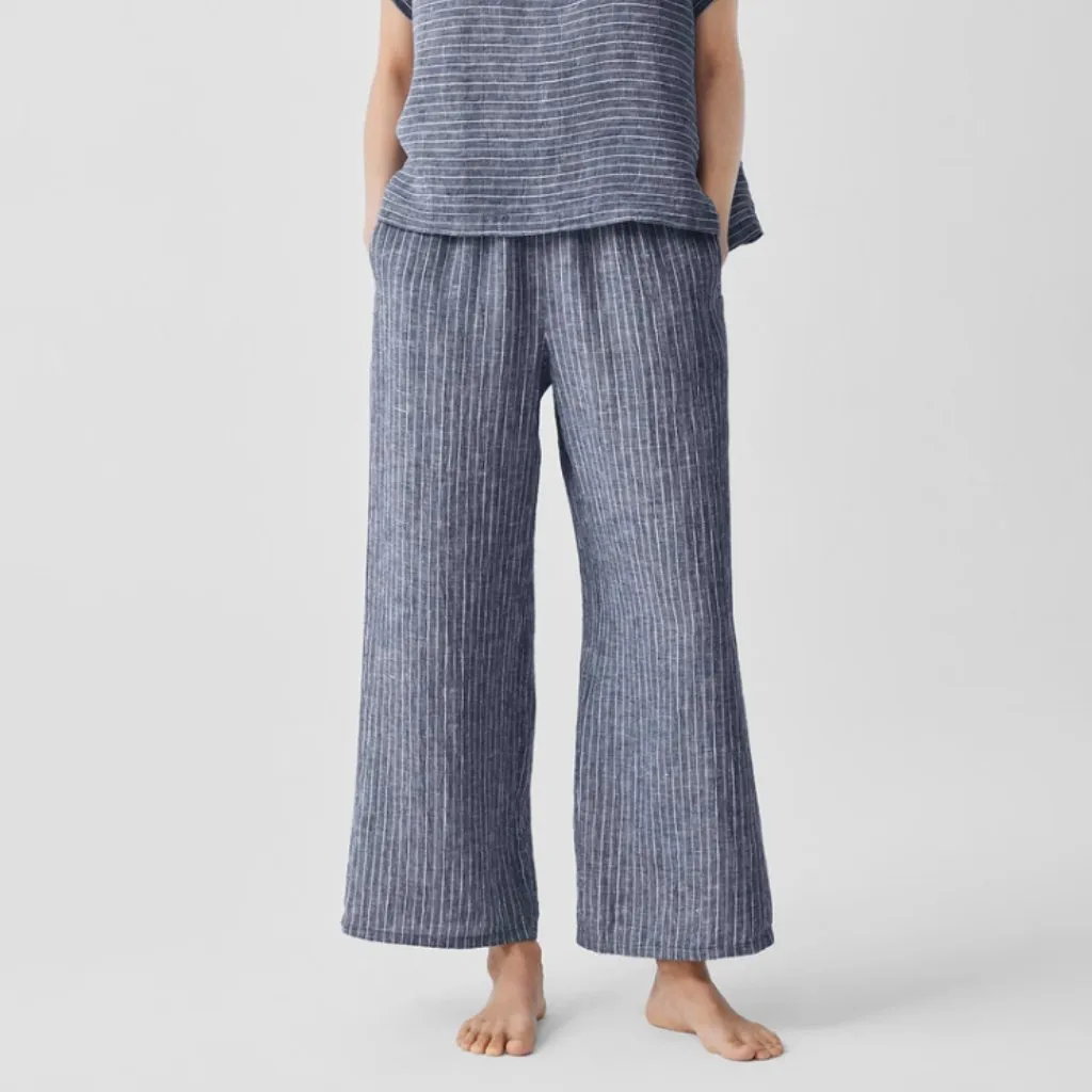 Eileen‎ Fisher Puckered Organic Linen Wide-Leg Pant Medium Blue White Comfy - Image 3