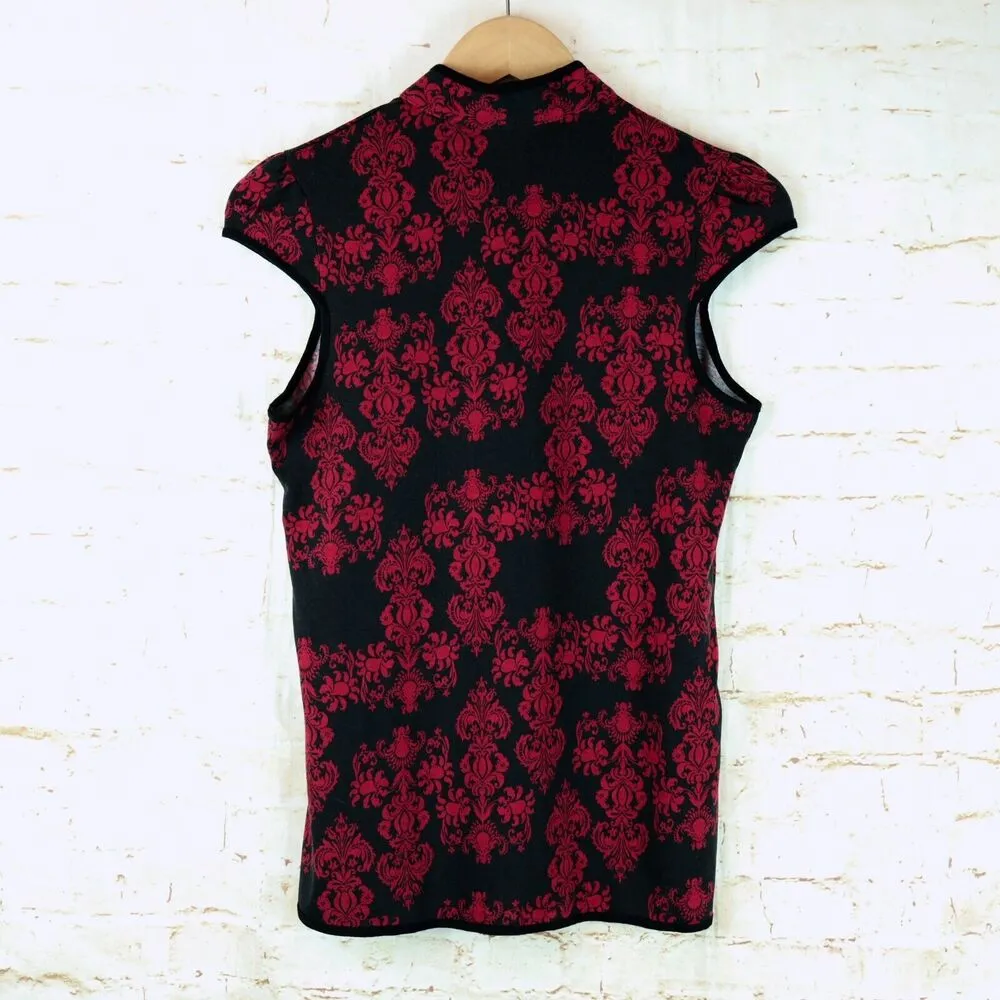 Forever 21 Top Women L Red Black Damask Asian Cheongsam Jersey Knit USA VTG Y2K - Image 2