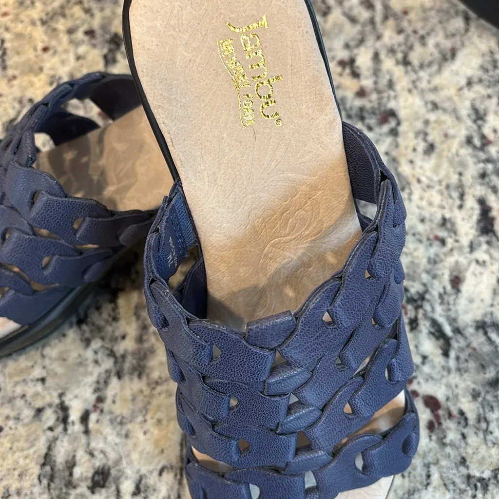 Jambu memory foam leather romance Navy Woven wedge Sandals - Image 10