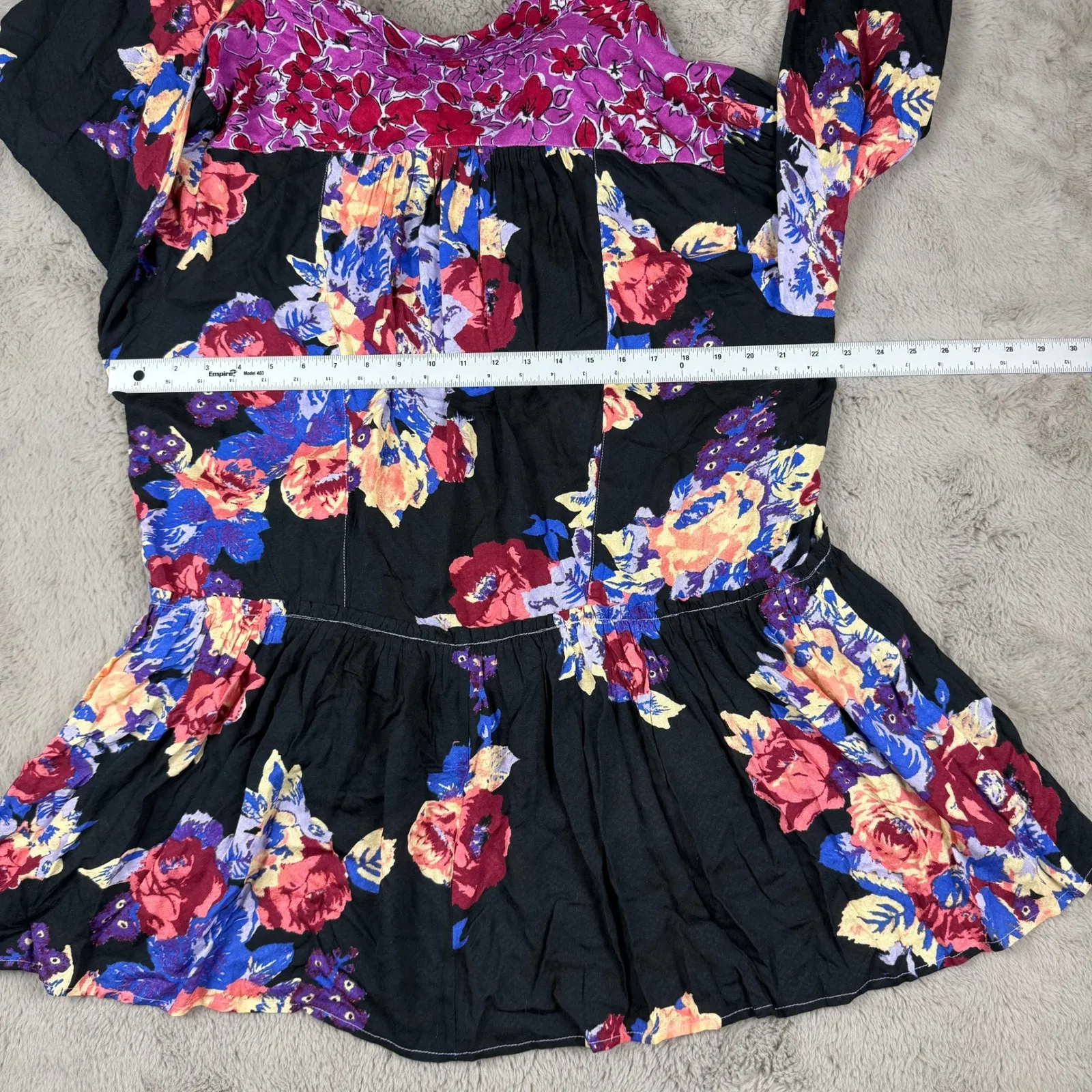 Free People‎ Floral Brunch A Bunch Floral Tunic Top Bohemian Black Size S Summer - Image 9